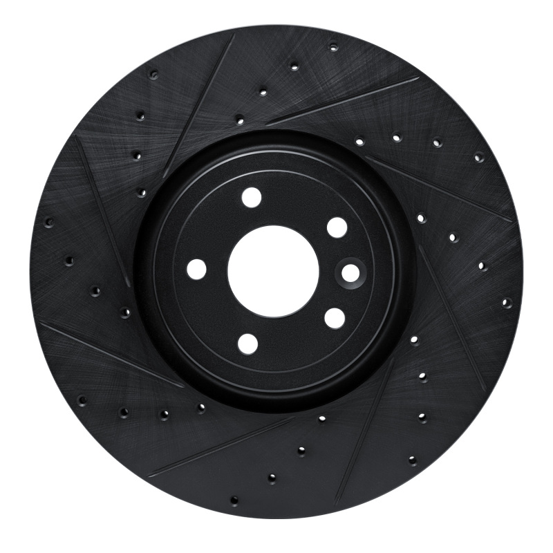 Jaguar XF Brake Rotor (1) - Front Left - R1 Concepts - Drilled & Slotted - Black - `16-`24